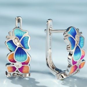 Floral Enamel Flower designer pure Silver 925 European exclusive earrings